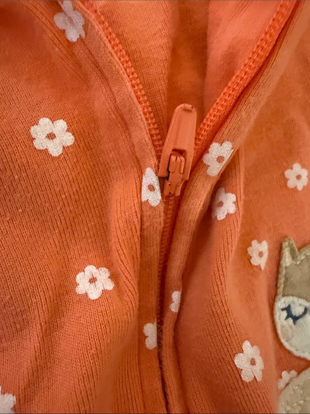 Orange Floral Baby Girls Pajamas with Squirrel Patch - Picture 6 of 7